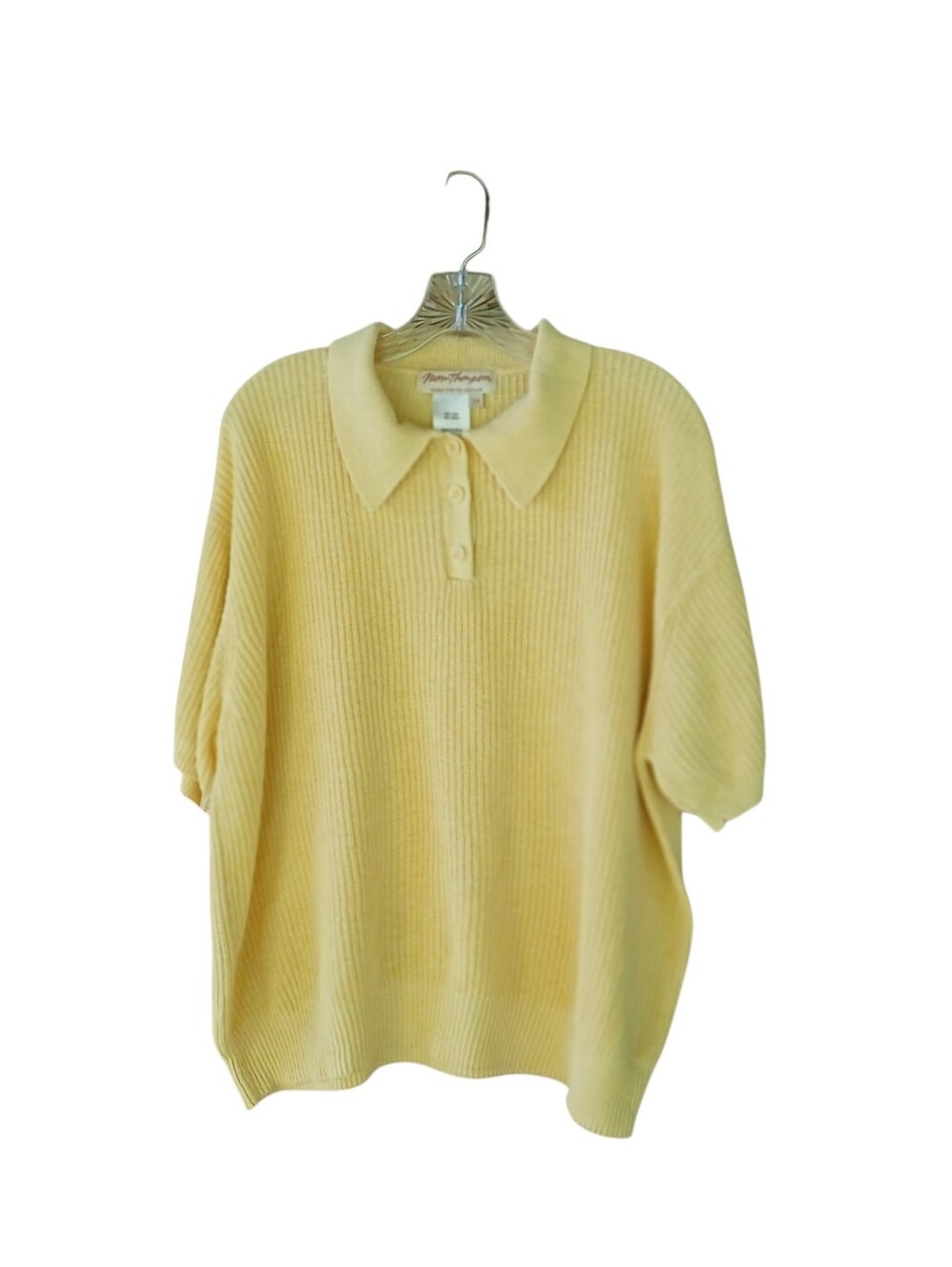 Norm Thompson Vintage Yellow Oversized Linen Blend Polo Sweater Size 2X